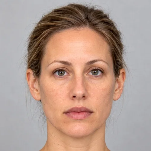 The same woman with fuller lips after the lip augmentation simulation