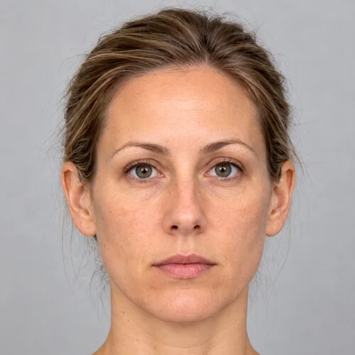 Front view of a woman before the lip augmentation simulation