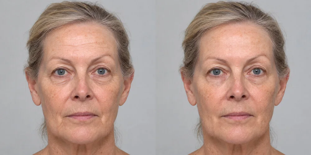 Before and after wrinkle removal simulated with Plastic Surgery Simulator